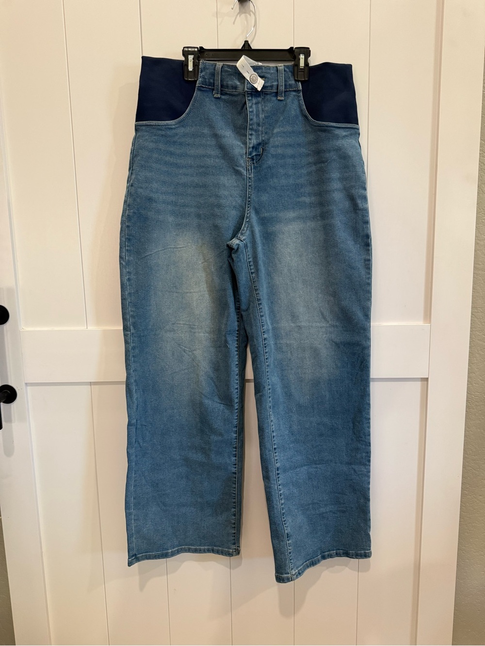 Blue Maternity Wide Leg Jeans Over Belly Panel Size L Denim